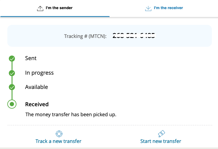 Western union tracking number